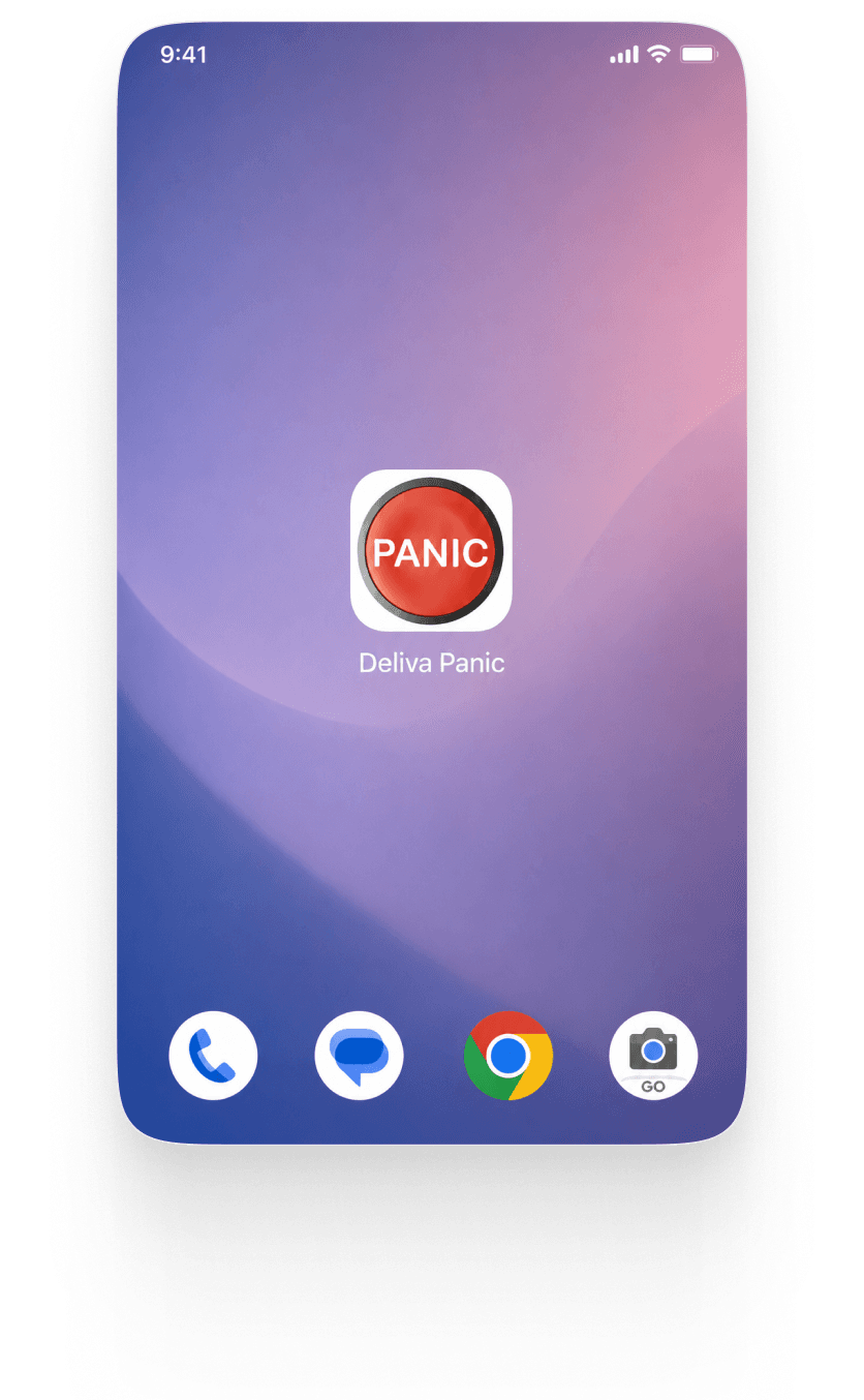 Deliva app home screen with the panic button